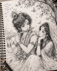pencil radha krishna drawing