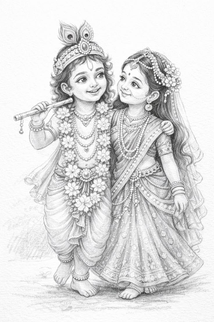 pencil radha krishna drawing