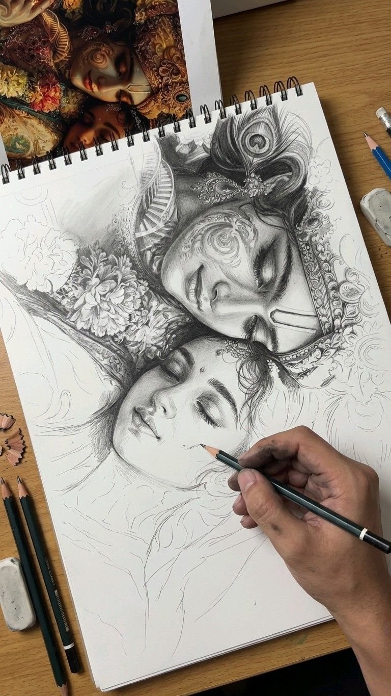 pencil radha krishna drawing