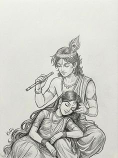 pencil radha krishna drawing
